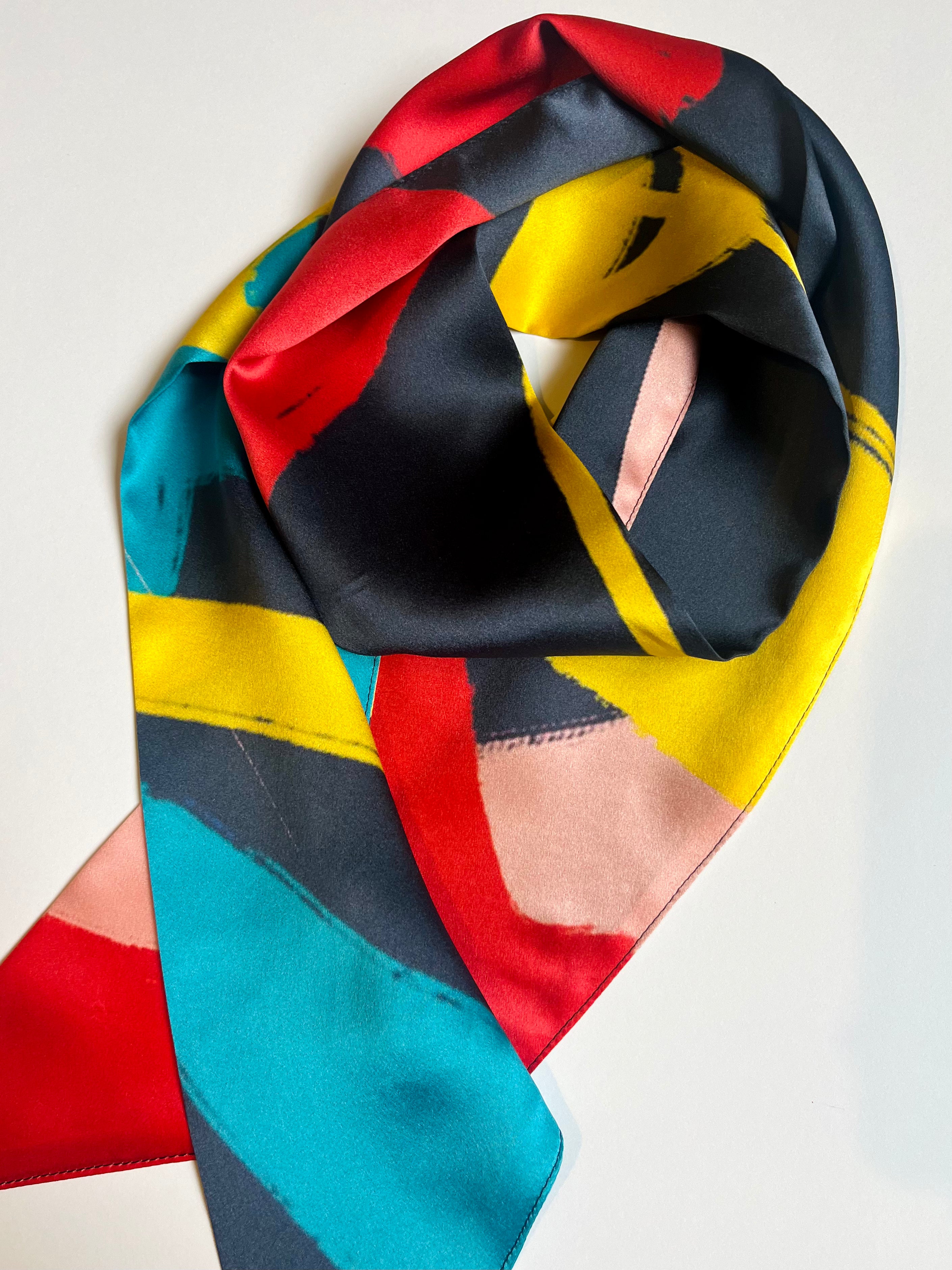 Pure Silk Printed Scarf - Navy