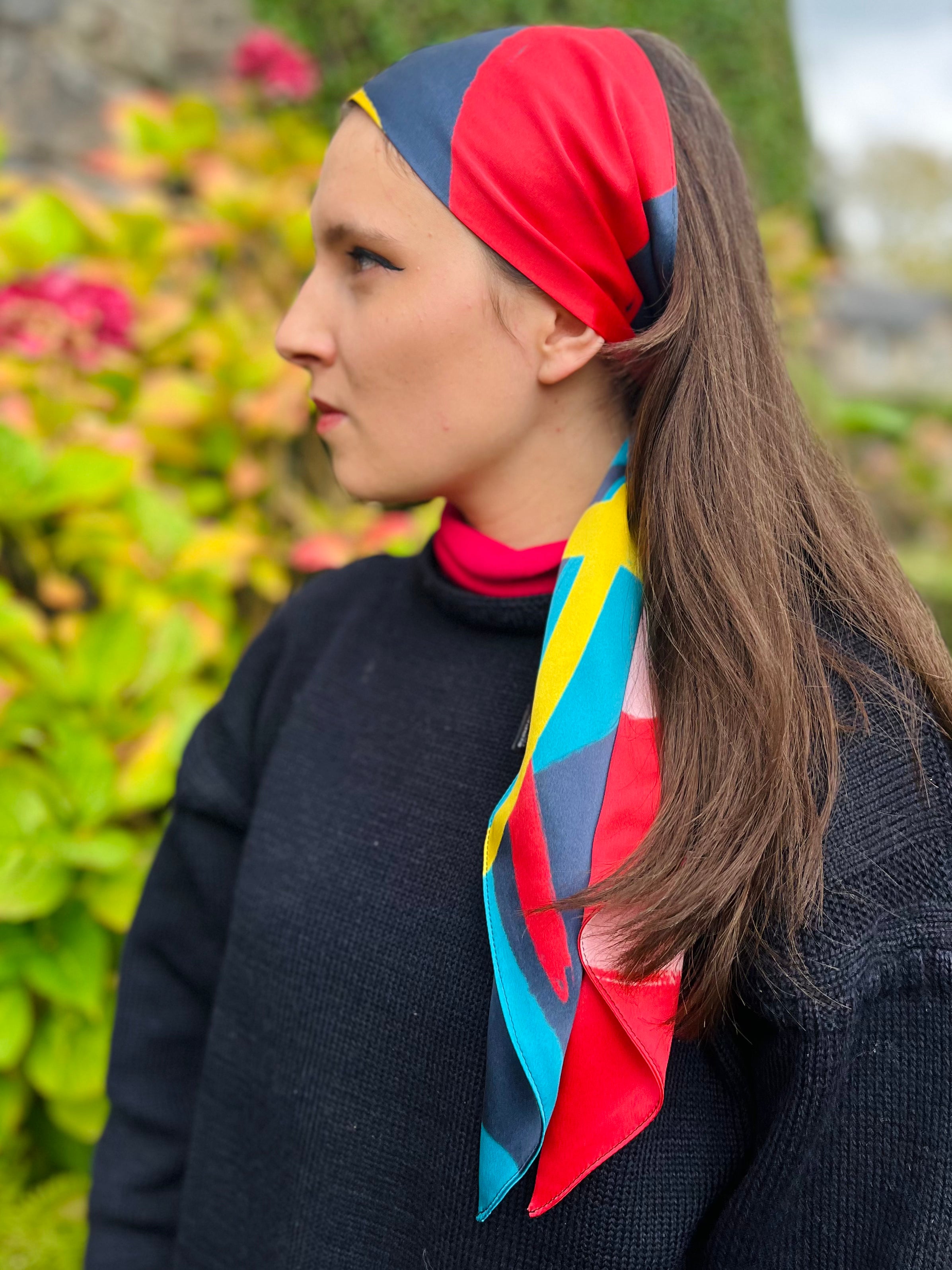 Pure Silk Printed Scarf - Navy