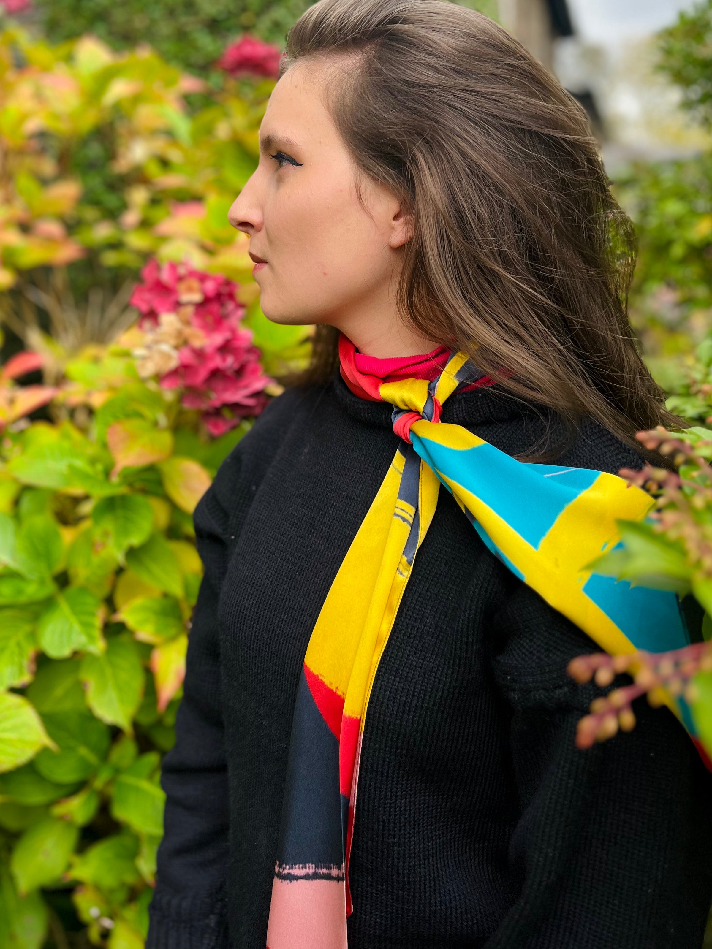 Pure Silk Printed Scarf - Navy